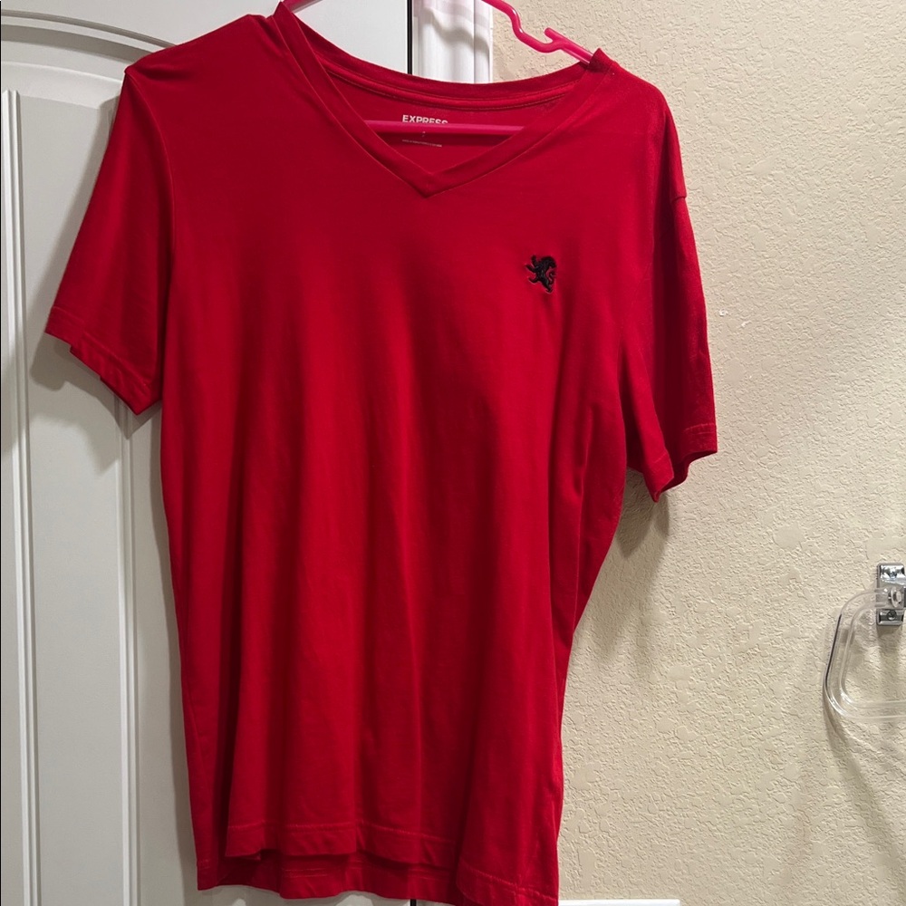 Express Vibrant Red V-Neck Tee